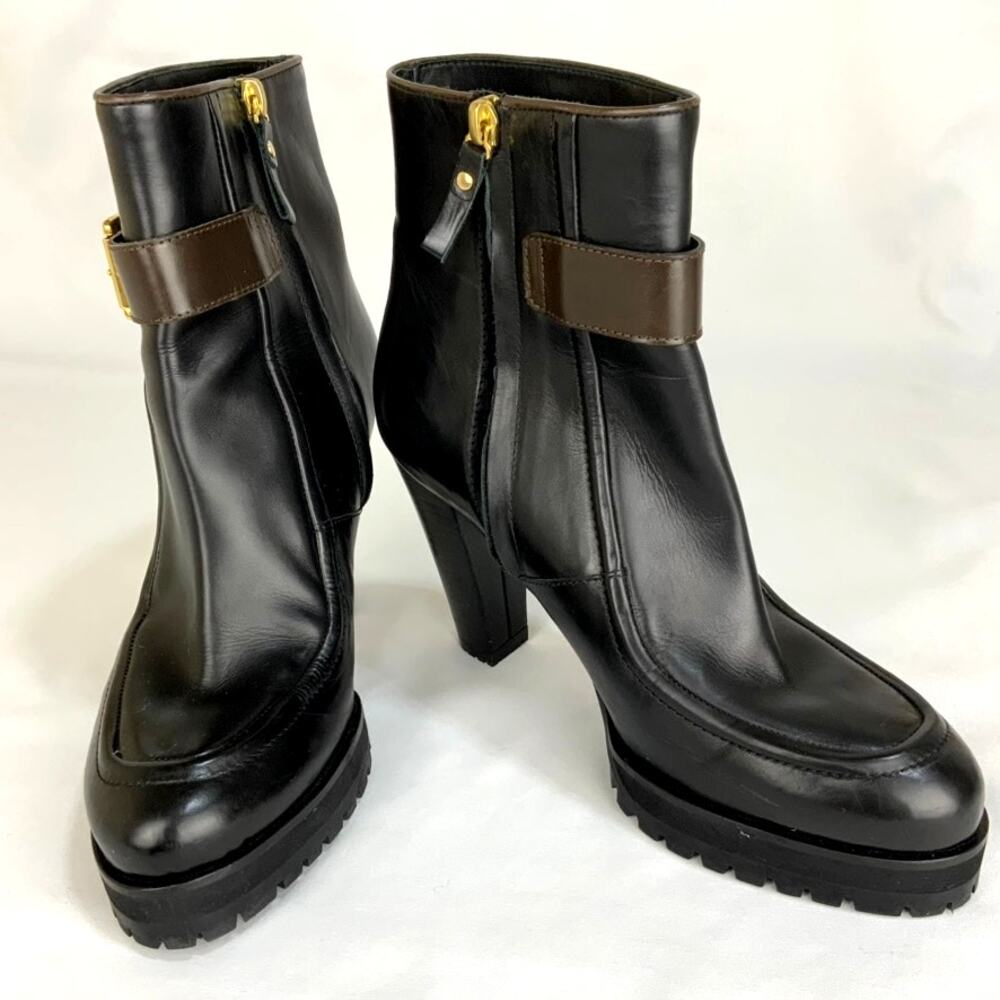 C.doux Menorca Leather Platform Heeled Ankle Boots Black Women's Size 8/8.5 - Picture 3 of 8